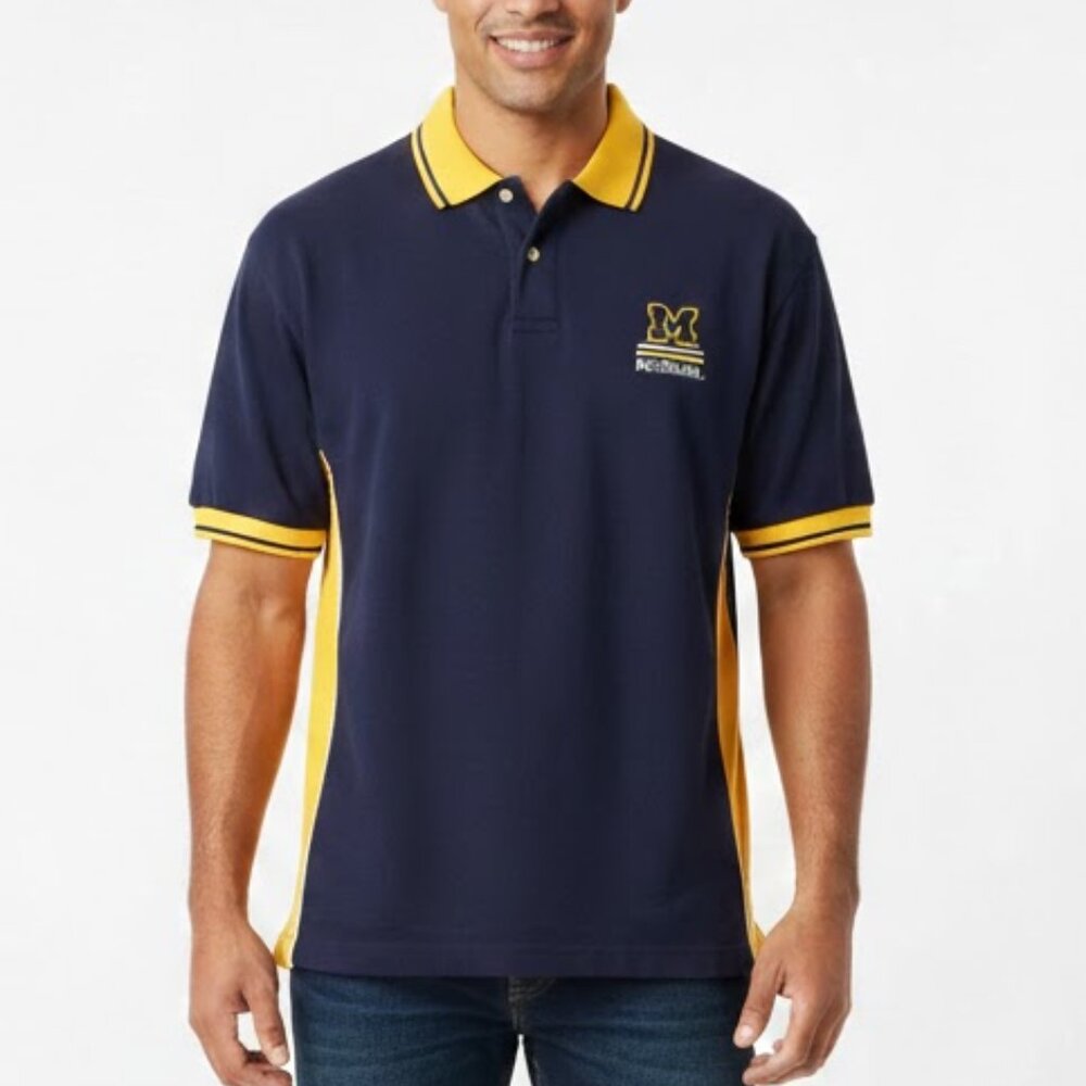 Michigan Wolverines Shirt Mens Large Vintage Starter Team Blue Polo Football